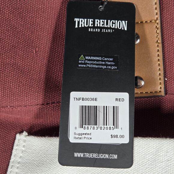 True Religion Tote Bag Red Canvas Buddha World Tour Large Shopper NWT New Tag - Picture 3 of 11